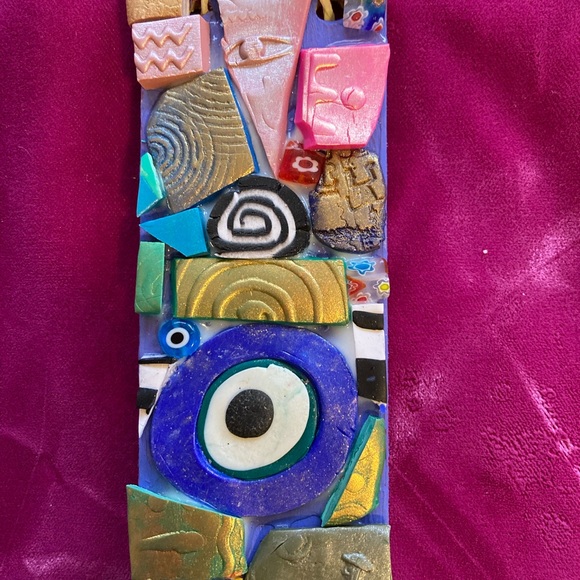 Handmade Polymer Clay Mosaic Art “Bee Mindful”Plaque Original On Wood - Picture 5 of 11